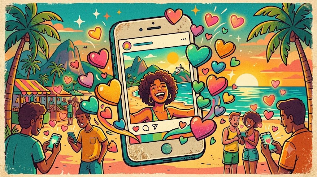 Ilustração vintage sobre por que comprar curtidas no Instagram é tendência