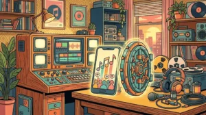 Ilustração vintage colorida sobre como proteger a conta do TikTok ao buscar crescimento seguro.