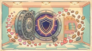 Ilustração vintage colorida sobre segurança financeira ao comprar seguidores reais no Instagram de forma segura.