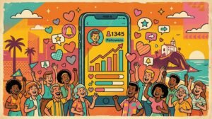 Ilustração vintage colorida sobre como comprar seguidores reais no Instagram
