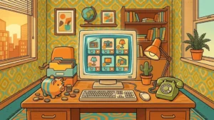 Ilustração vintage colorida representando a tabela de preços e os pacotes para comprar seguidores no Instagram com segurança e economia.