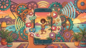 Ilustração vintage sobre como funciona o algoritmo do Instagram Reels